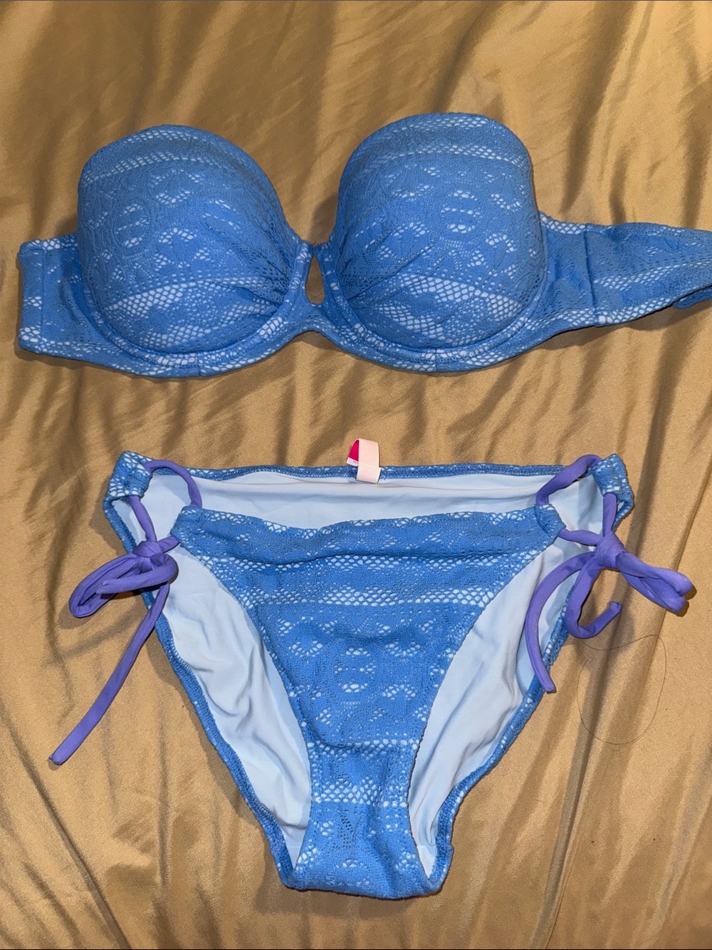 EUC Victoria’s Secret Blue Lace Strapless Bikini Set - Women Swim 34DD/M
